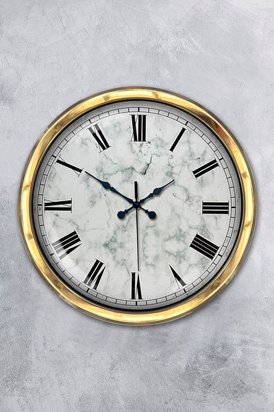 Kasva Concept 40 cm Gold Metal Marble Patterned Wall Clock