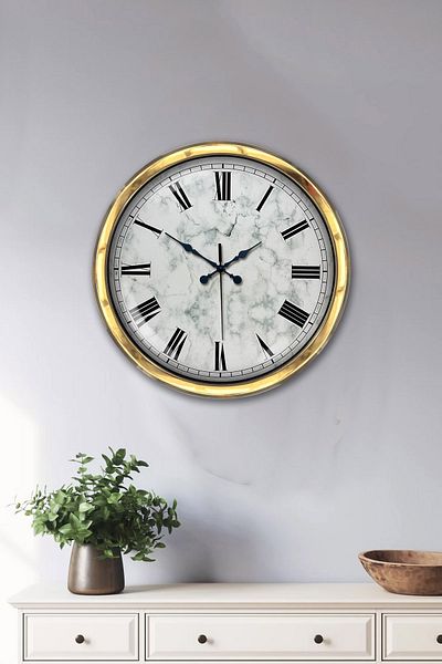 Kasva Concept 40 cm Gold Metal Marble Patterned Wall Clock