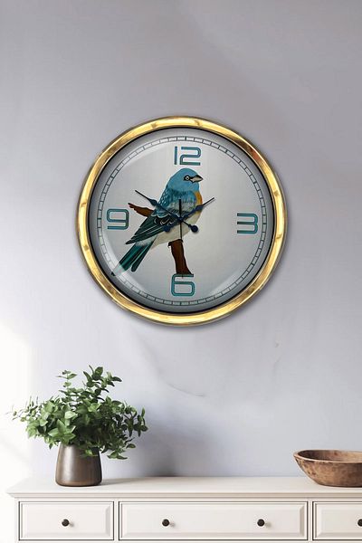 Kasva Concept Gift 40 cm Gold Metal Bird Wall Clock