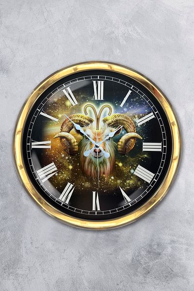 Kasva Concept 40 cm Gold Metal Aries Zodiac Wall Clock