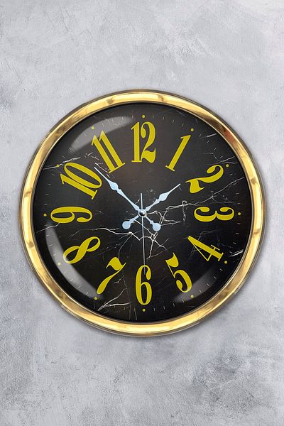 Kasva Concept Gift 40 cm Gold Metal Classic Yellow Wall Clock Yellow Color