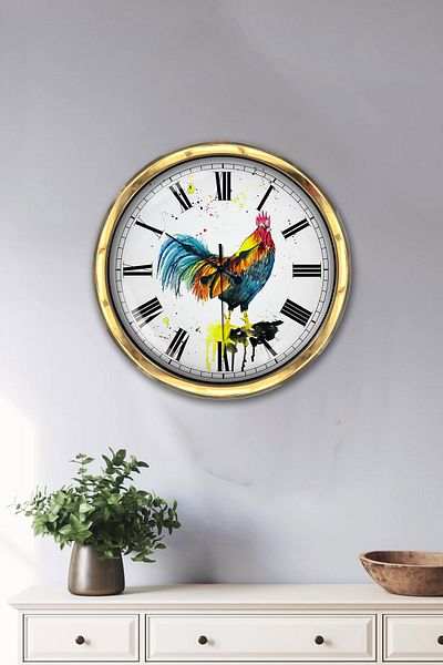 Kasva Concept Gift 40 cm Gold Metal Rooster Wall Clock