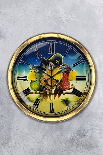 Kasva Concept 40 cm Gold Metal Pirate Parrot Wall Clock