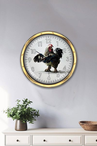 Kasva Concept Δώρο 40 εκ. Χρυσό Μεταλλικό Ρολόι Τοίχου Κόκορα