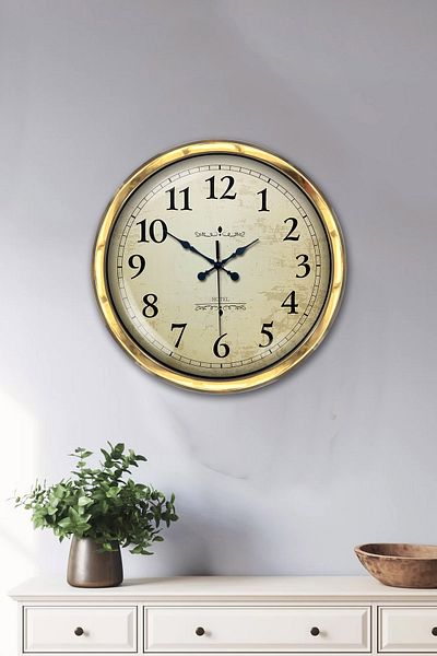 Platin Saat Ceas de perete clasic din metal auriu de 40 cm