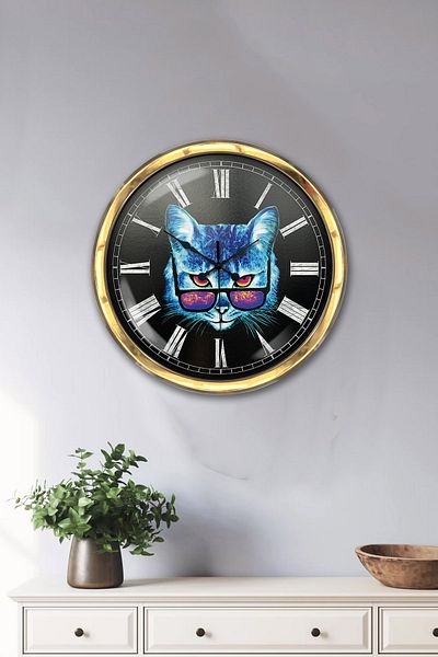 Kasva Concept Gift 40 cm Gold Metal Cat Wall Clock