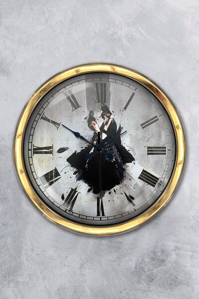 Platin Saat هدية ساعة حائط راقصة معدنية ذهبية مقاس 40 سم
