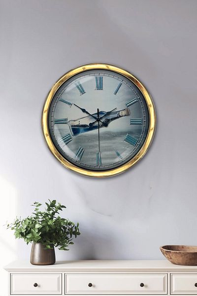Kasva Concept Gift 40 cm Gold Metal Lost Bottle Wall Clock Clock