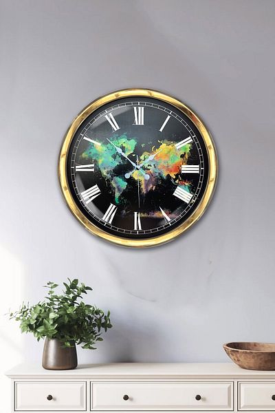 Platin Saat Gift 40 cm Gold Metal Map Wall Clock