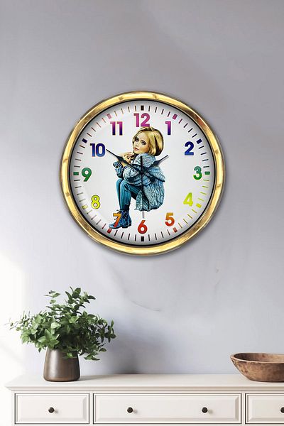 Kasva Concept 40 cm Gold Metal Young Girl Wall Clock