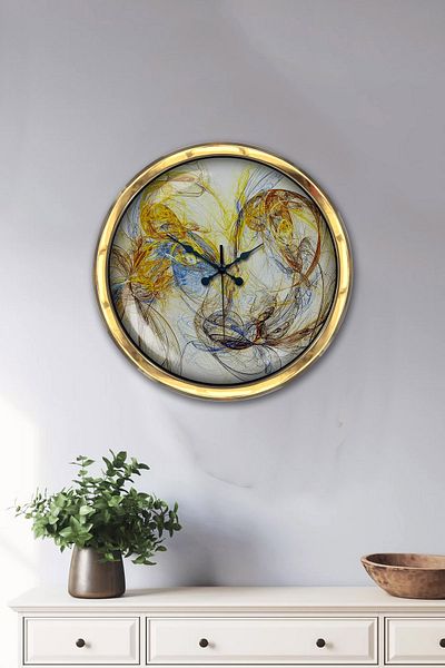 Kasva Concept Gift 40 Cm Gold Metal Galaxy Wall Clock