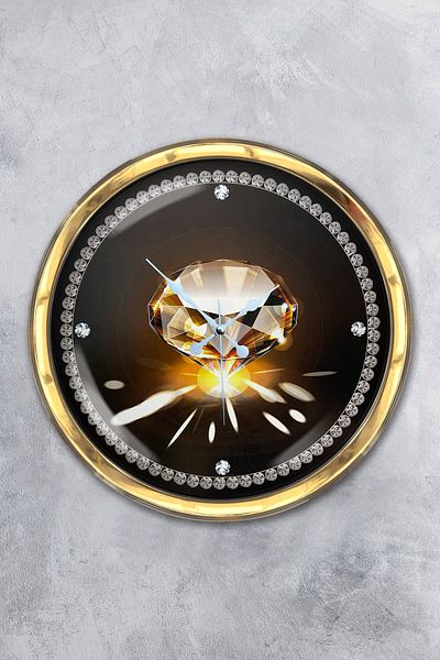 Kasva Concept Gift 40 cm Gold Metal Diamond Wall Clock