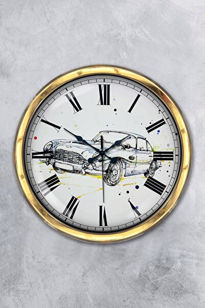 Platin Saat Δώρο 40 εκ. Χρυσό Μεταλλικό Ρολόι Τοίχου Αυτοκινήτου