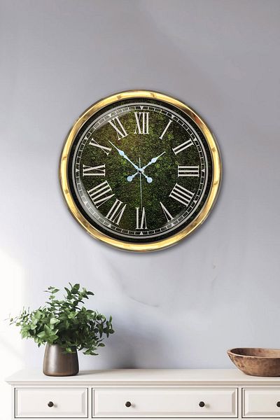 Kasva Concept 40 cm Gold Metal Grass Green Wall Clock