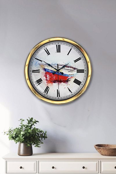 Kasva Concept Gift 40 cm Gold Metal Boat Wall Clock