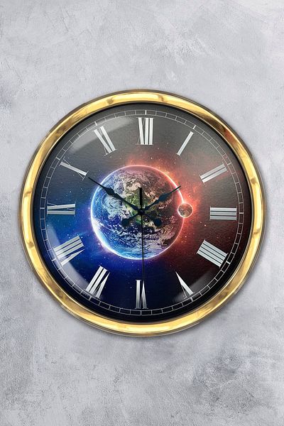 Kasva Concept Gift 40 cm Gold Metal World Wall Clock