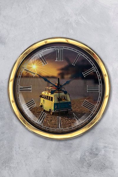 Kasva Concept Gift 40 cm Gold Metal Seaside Wall Clock