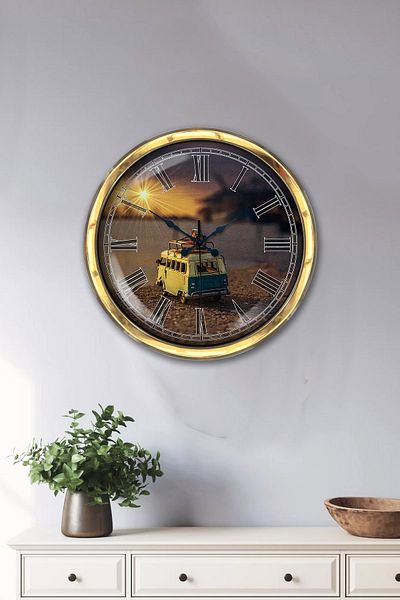 Kasva Concept Gift 40 cm Gold Metal Seaside Wall Clock
