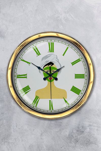 Kasva Concept Gift 40 cm Gold Metal Beauty Salon Skin Wall Clock Clock