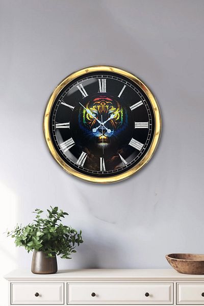 Kasva Concept Gift 40 cm Gold Metal Animals Wall Clock