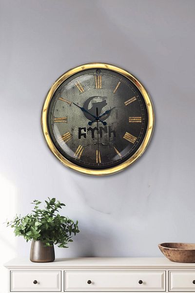 Kasva Concept 40 cm Gold Metal Bozkurt Turkish Wall Clock