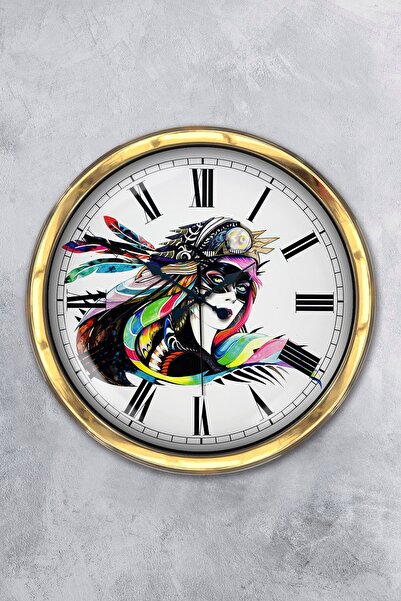 Platin Saat 40 cm Gold Metal Modern Art Wall Clock
