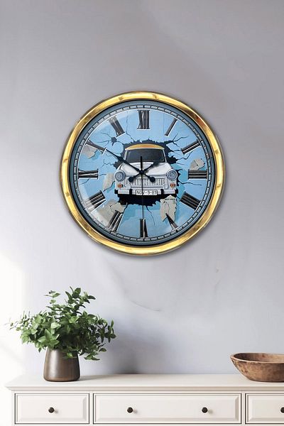 Kasva Concept Gift 40 cm Gold Metal Car Wall Clock