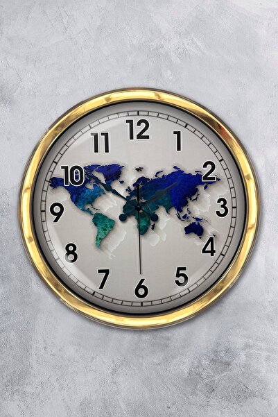 Platin Saat هدية ساعة حائط بخريطة معدنية ذهبية مقاس 40 سم