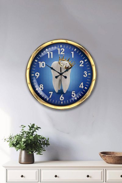 Platin Saat Ceas de perete pentru dentist din metal auriu de 40 cm