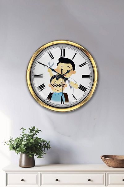 Kasva Concept Gift 40 cm Gold Metal Barber Wall Clock