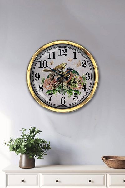 Kasva Concept Gift 40 cm Gold Metal Birds Wall Clock