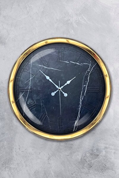 Platin Saat ساعة حائط رخام أسود معدن ذهبي مقاس 40 سم
