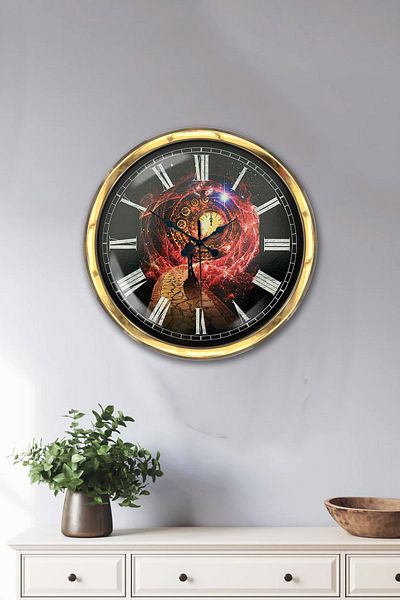 Kasva Concept Δώρο 40 εκ. Χρυσό Μεταλλικό Ρολόι Τοίχου Αστρολογίας