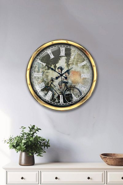 Kasva Concept Gift 40 cm Gold Metal Bicycle Wall Clock
