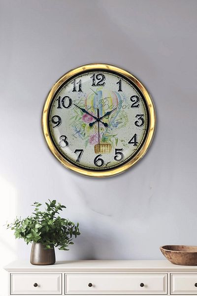 Kasva Concept Gift 40 cm Gold Metal Balloon Wall Clock