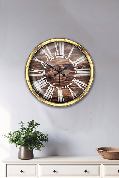 Kasva Concept Διακοσμητικό ρολόι τοίχου 40 εκ. Χρυσό Μεταλλικό Ξύλινο Εμφάνιση