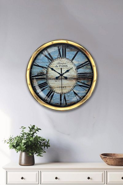 Kasva Concept Διακόσμηση 40 εκ. Χρυσό Μεταλλικό Ρολόι τοίχου μόδας 1980