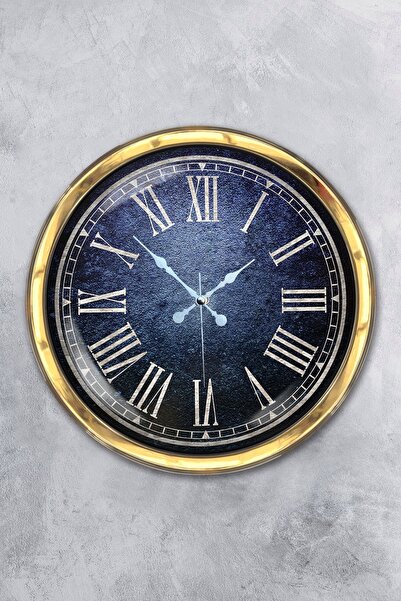 Platin Saat 40 cm Gold Metal Blue Wall Clock