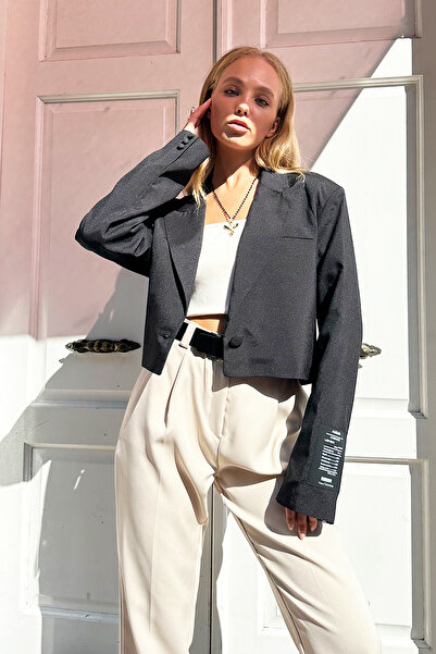 Trend Alaçatı Stili Черно яке с блейзър - подплатени рамене и подплата, Alc-X12718