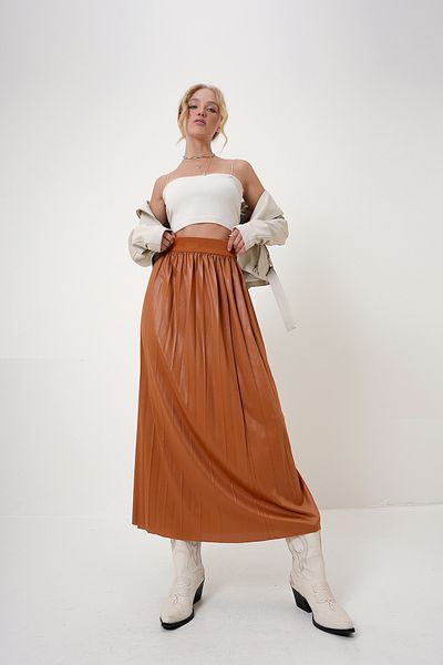 Trend Alaçatı Stili Hellbrauner Damen-Faltenrock – elastische Taille, ALC-X12731