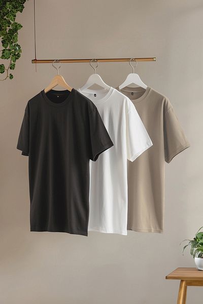 Trendyol Collection Stone-Ecru-Anthrazit Slim/Slim Cut Crew Neck Basic 100 % Baumwolle 3er-Pack T-Shirt TMNSS19BO0007