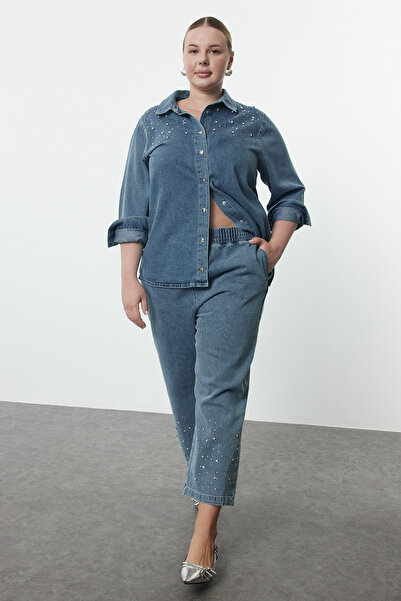 Trendyol Curve Blugi de mărime mare, albastru deschis, cu tăietură dreaptă