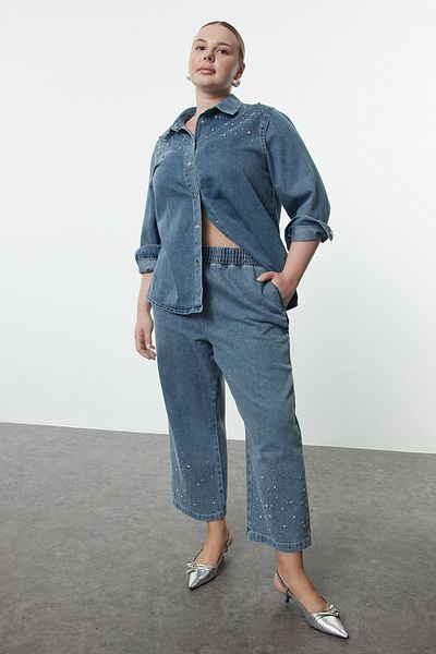 Trendyol Curve Ανοιχτό Μπλε Τζιν με Στραight Fit για Μεγάλες Διαστάσεις