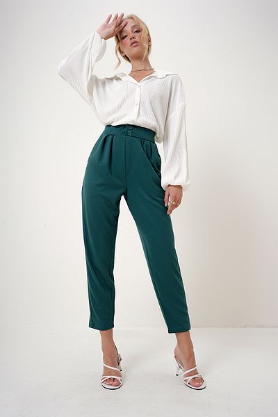 Trend Alaçatı Stili Pantaloni de damă, verde nuc, cu talie înaltă, morcovi ALC-X11148