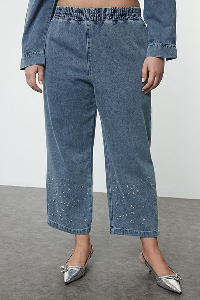 Trendyol Curve Ανοιχτό Μπλε Τζιν με Στραight Fit για Μεγάλες Διαστάσεις