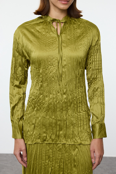 Trendyol Modest Σετ Σατέν Πλισέ λαδιού με πράσινο κάτω μέρος - Tctaw25us00107