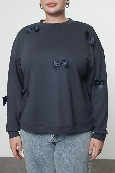 Trendyol Curve Γκρι φούτερ με κουμπιά μεγάλου μεγέθους - TBBAW25AO00004