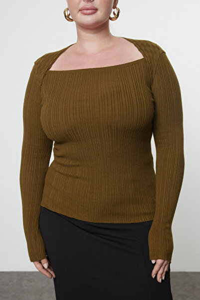 Trendyol Curve Трикотажна блузка преміум-класу з м'якої тканини Yag зеленого кольору TBBAW25AF00004