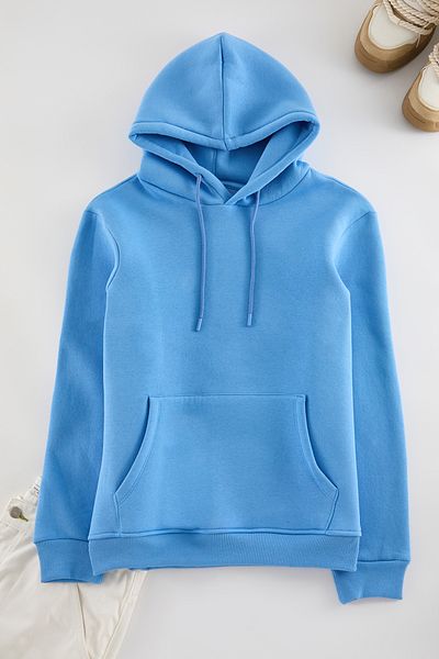 Trendyol Collection Modrá fleecová klokaní mikina s kapucí – Regular Fit Tmnaw20sw0163
