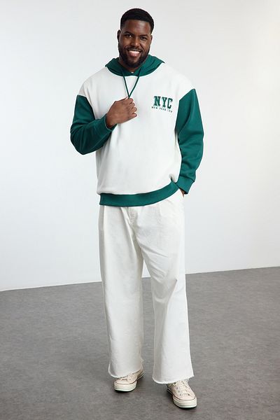 Trendyol Collection Plus Size Embroidered Ecru Sweatshirt - Oversize Cut Tmnaw25Ao00042